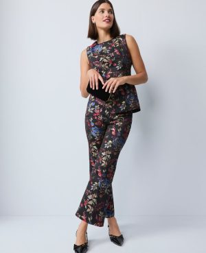 The Side-Zip Flare Pant in Floral Jacquard