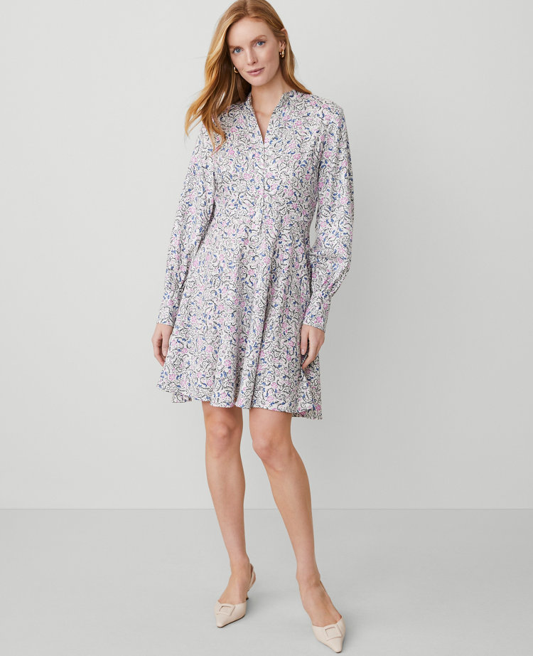 Petite Floral Puff Sleeve Flare Dress