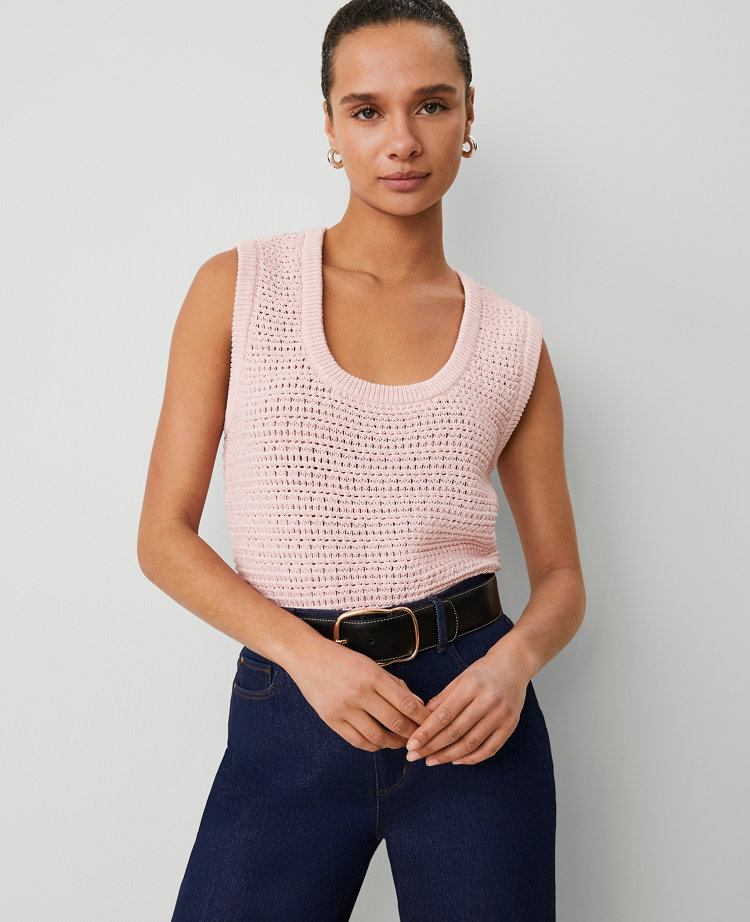 Petite Weekend Collection Open-Stitch Sweater Shell