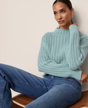 Pointelle Mock Neck Sweater