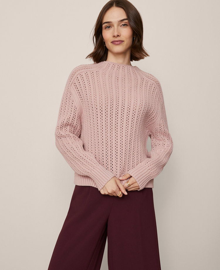 Pointelle Mock Neck Sweater