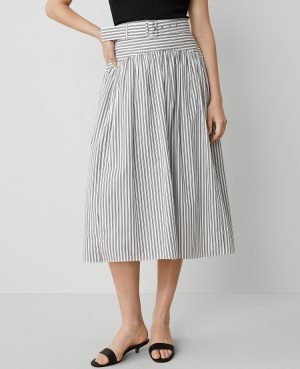 Petite Striped Belted Yoke Midi Skirt