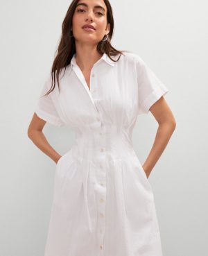 Petite Weekend Collection Pleated Midi Pocket Shirtdress