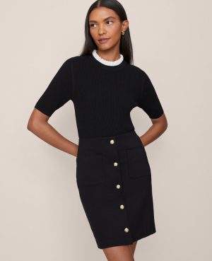 Ruffle Neck Ribbed Sweater