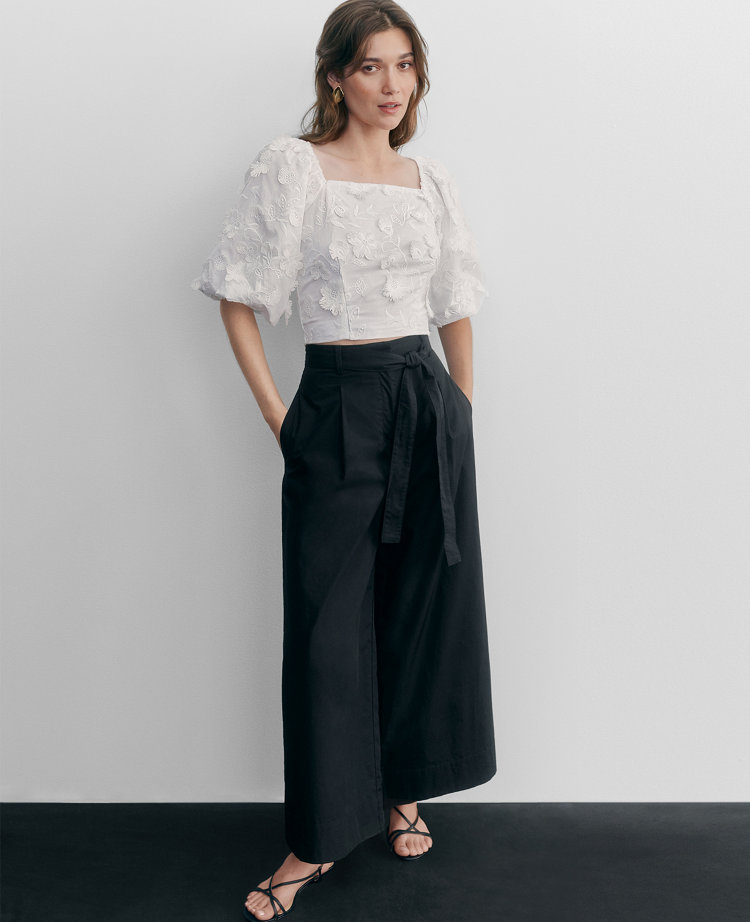 The Petite Belted Cropped Palazzo Pant in Poplin