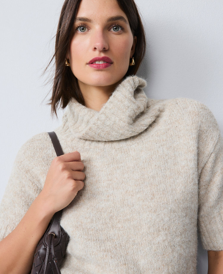 Turtleneck Elbow Sleeve Sweater Tee