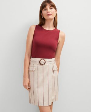 Petite Pinstripe Belted Wrap Skirt