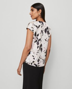 Floral Satin Cowl Neck Top