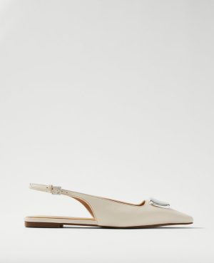 Weekend Collection Hardware Embellished Leather Slingback Flat