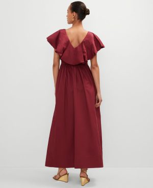 Petite Ruffle Collar Maxi Flare Dress
