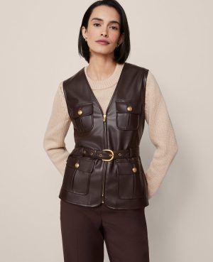 Petite Belted Faux Leather Vest