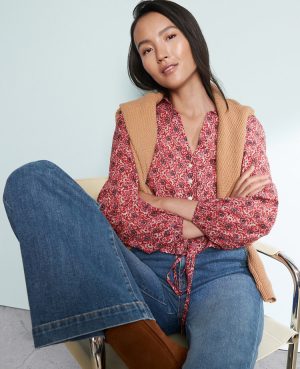 Petite Weekend Collection Floral Tie Waist Popover