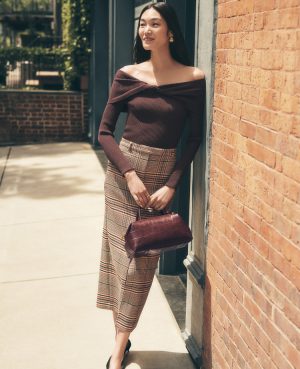 The Trouser Column Midi Skirt in Plaid