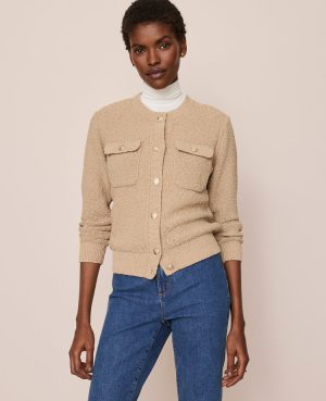 Boucl&eacute; Crew Neck Cardigan
