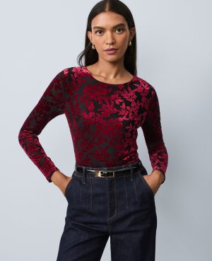 Floral Velvet Crew Neck Top