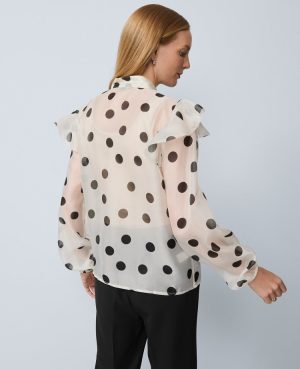 Dotted Ruffle Sleeve Blouse