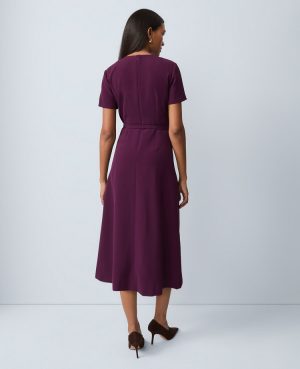 Petite Belted Crew Neck Midi Dress