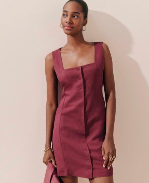 Linen Blend Button-Down Dress