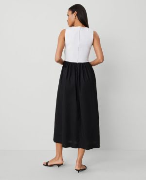 Petite V-Neck Mixed Media Flare Dress