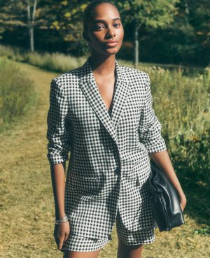 The Petite Longline Blazer in Gingham