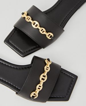 Chain Leather Slide Sandals