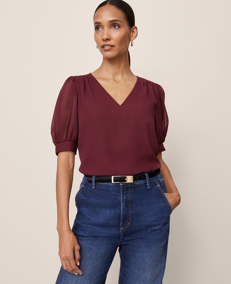 Puff Sleeve V-Neck Popover
