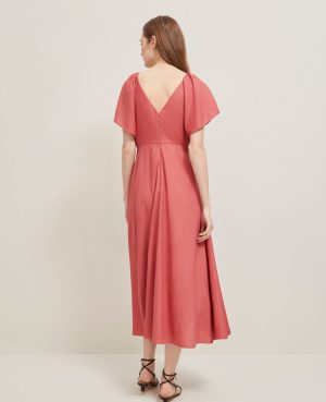 Petite Linen Blend Flutter Flare Dress