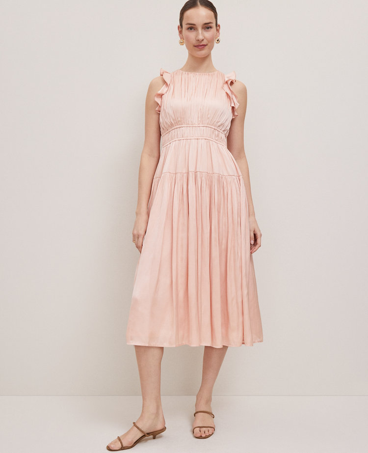 Petite Petaled Ruffle Midi Dress