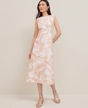 Petite Floral Linen Column Midi Dress