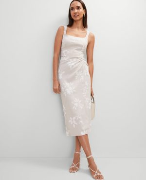 Petite Knotted Linen Blend  Pencil Skirt