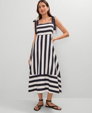 Weekend Collection Striped Linen Blend Midi Dress