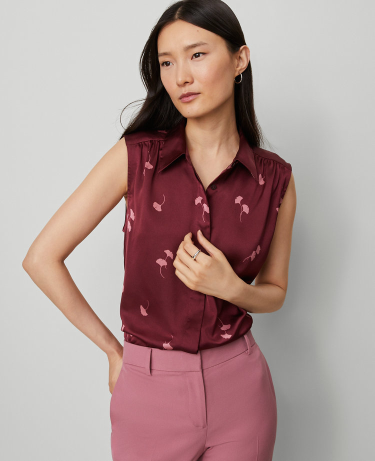 Floral Shirred Yoke Sleeveless Shirt