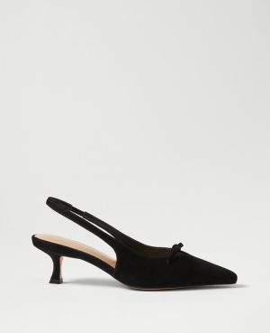 Bow Suede Slingback Pumps