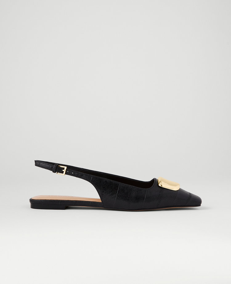 Leather Buckle Slingback Flat