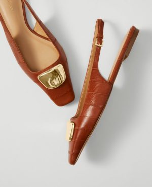 Leather Buckle Slingback Flat