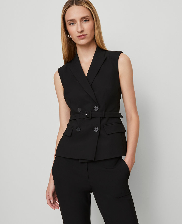 Belted Double Breasted Vest in Seasonless Stretch