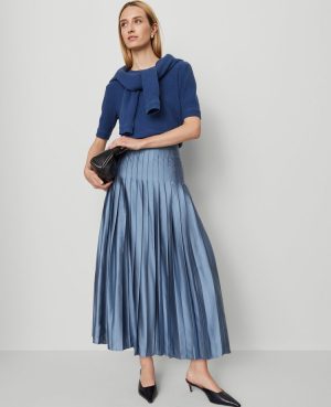 Petite Satin Pleated Midi Skirt
