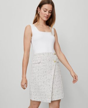 Petite Tweed Button Wrap Skirt