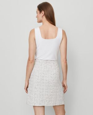Petite Tweed Button Wrap Skirt