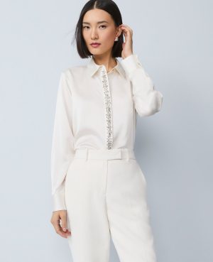 Petite Embellished Satin Essential Shirt