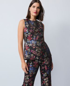 Petite Floral Jacquard Crew Neck Top