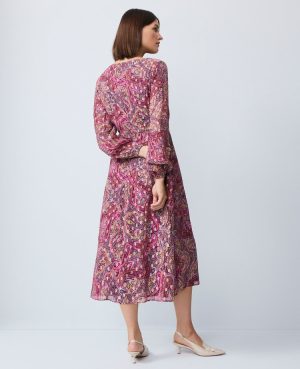 Petite Draped Paisley Midi Dress
