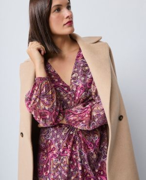 Petite Draped Paisley Midi Dress