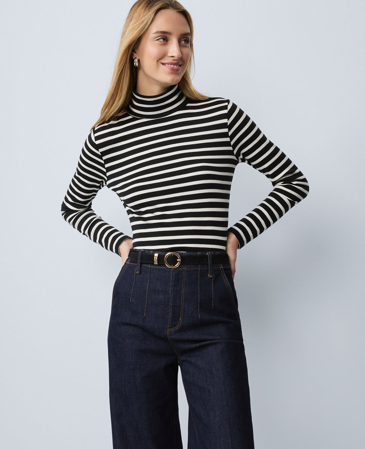 Petite Weekend Collection Striped Turtleneck Top