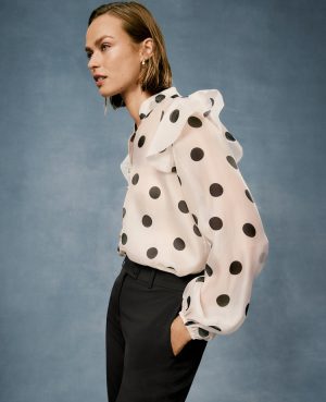 Petite Dotted Ruffle Trim Blouse