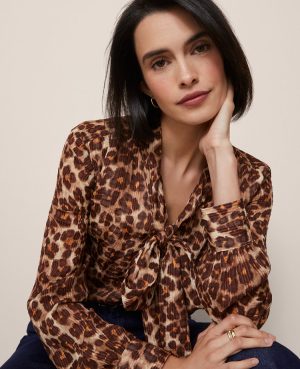 Petite Animal Print Tie V-Neck Popover
