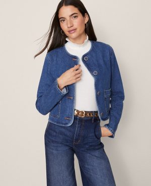 Petite Weekend Collection Crew Neck Denim Jacket