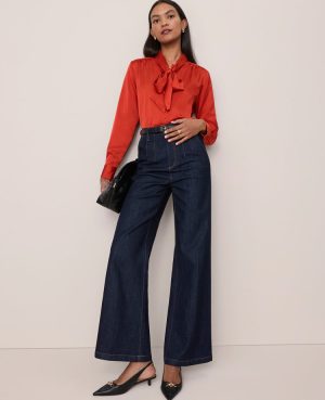 Petite Satin Bow Blouse