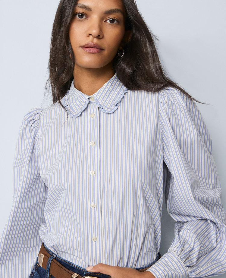 Weekend Collection Striped Ruffle Collar Blouse