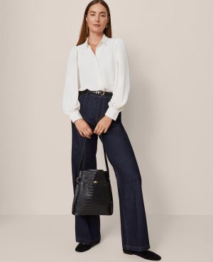 Petite Lace Collar Blouson Sleeve Shirt